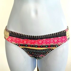 So Bikini Bottoms Black Turquoise Pink crocheted Sides and trim XS